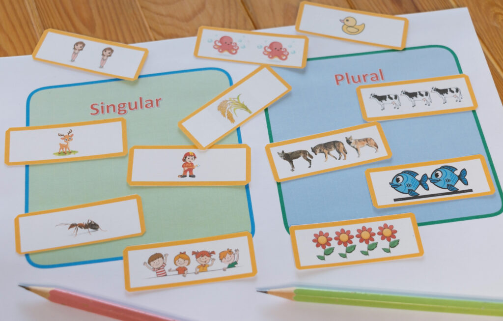 cartoon flashcards as school supplies to train students in English grammar class