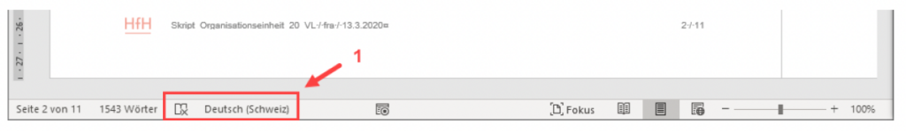 Schermata di MS PowerPoint che mostra la barra di stato con la lingua "Tedesco".