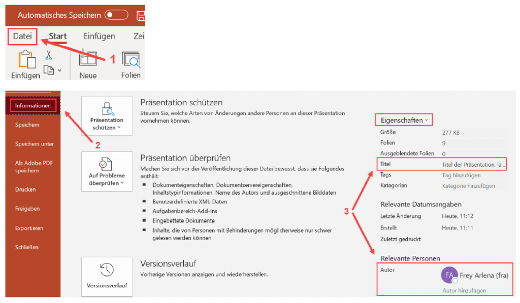 Schermata di MS PowerPoint che mostra i passaggi precedenti.