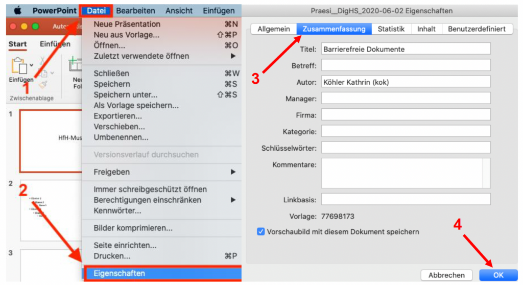 Schermata di MS PowerPoint che mostra i passaggi precedenti.