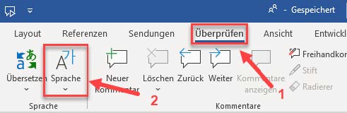 Schermata di MS Word per l'impostazione della lingua.