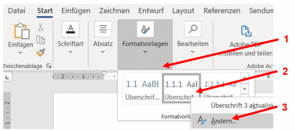 Schermata di MS Word che mostra come modificare gli stili. 