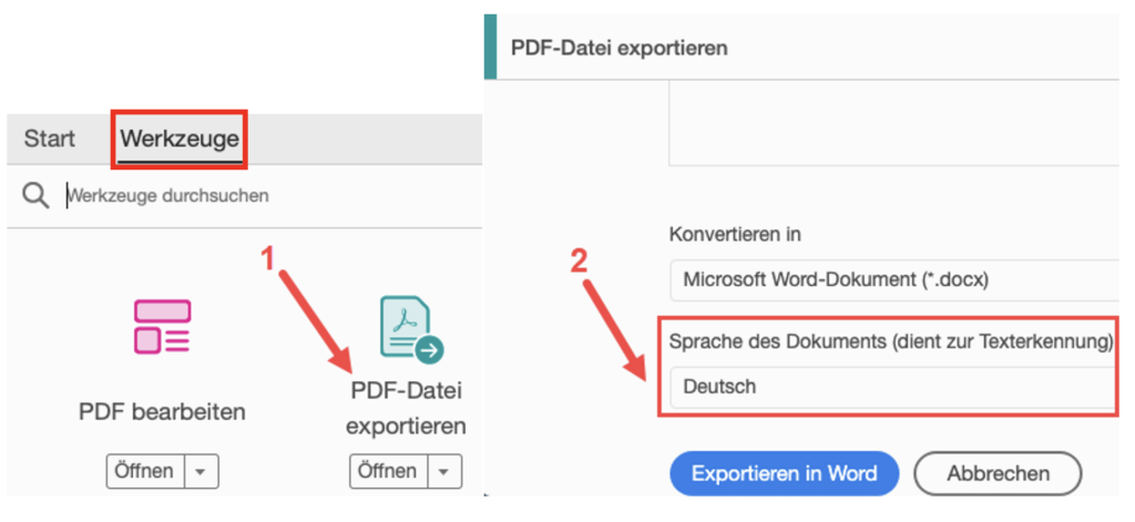 Screenshot von Adobe Acrobat, der die vorangegangenen Schritte zeigt.