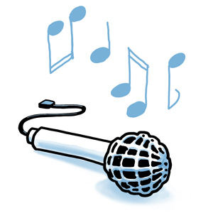 Mikrofon und Musiknoten als Symbol für Audio
