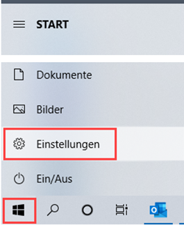 Screenshot von Windows Start > Einstellungen.