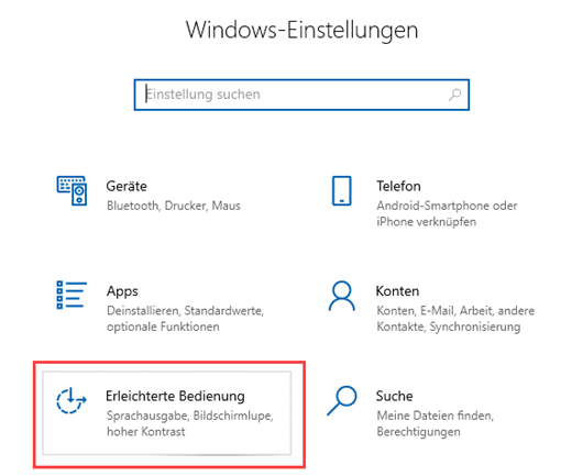 Screenshot von Windows: Einstellungen > Erleichterte Bedienung.