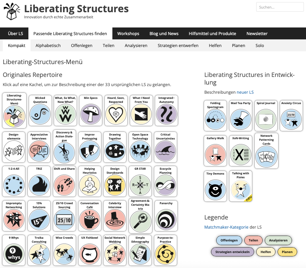 Screenshot der Website liberatingstrucktures.de