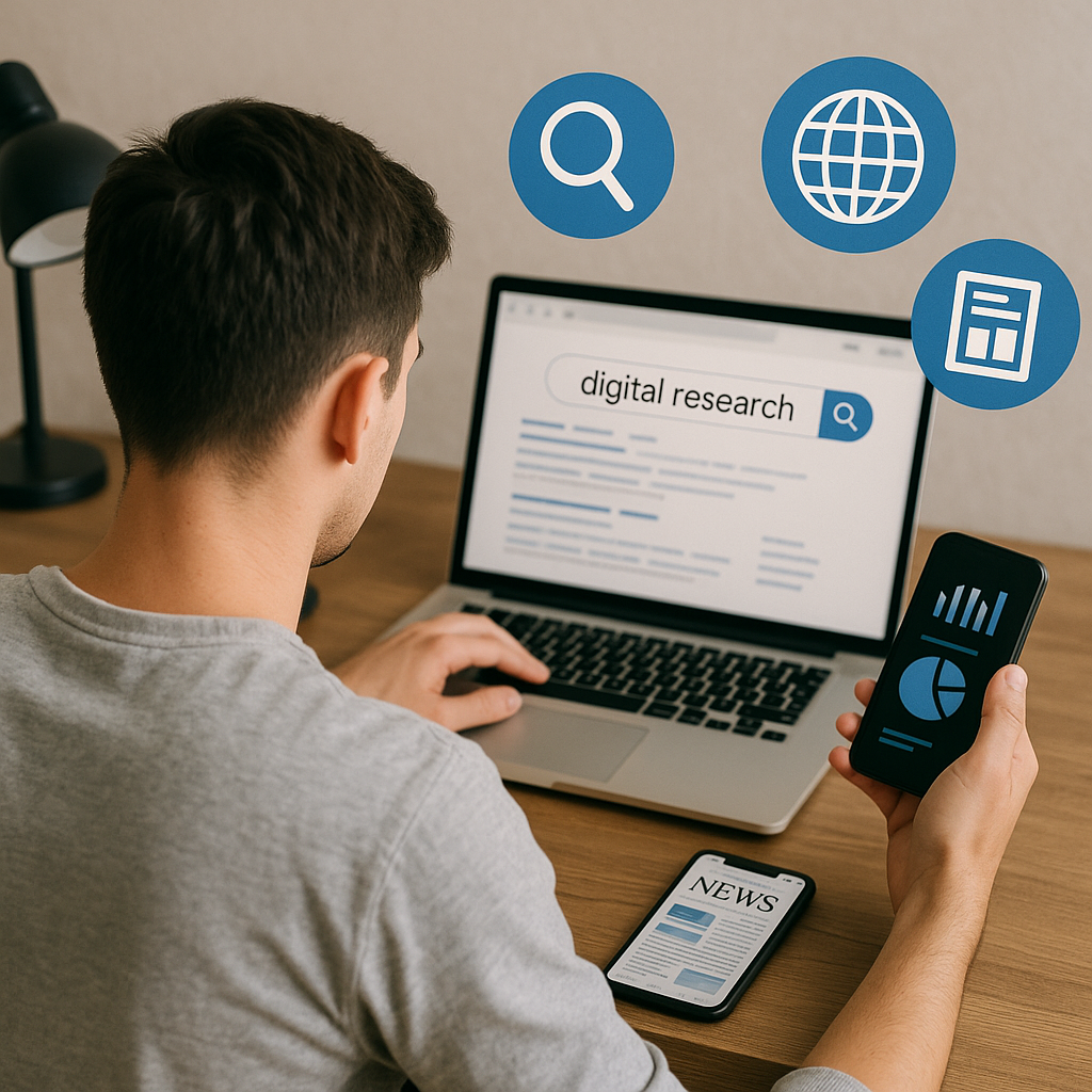 Person bei der digitalen Recherche am Computer