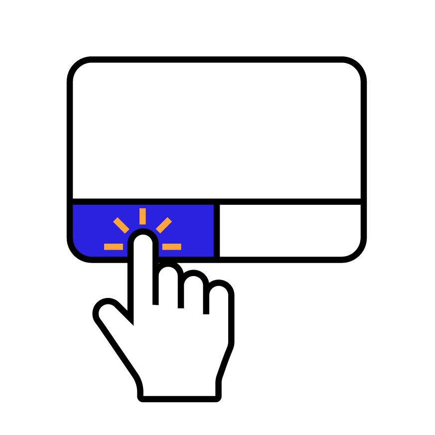Bild eines Touchpads. Ein Finger klickt auf die linke Taste des Touchpads.