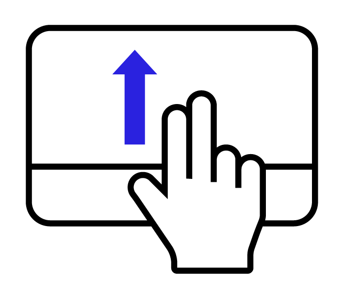 Bild eines Touchpads. Zwei Finger wischen von unten nach oben über das Touchpad.