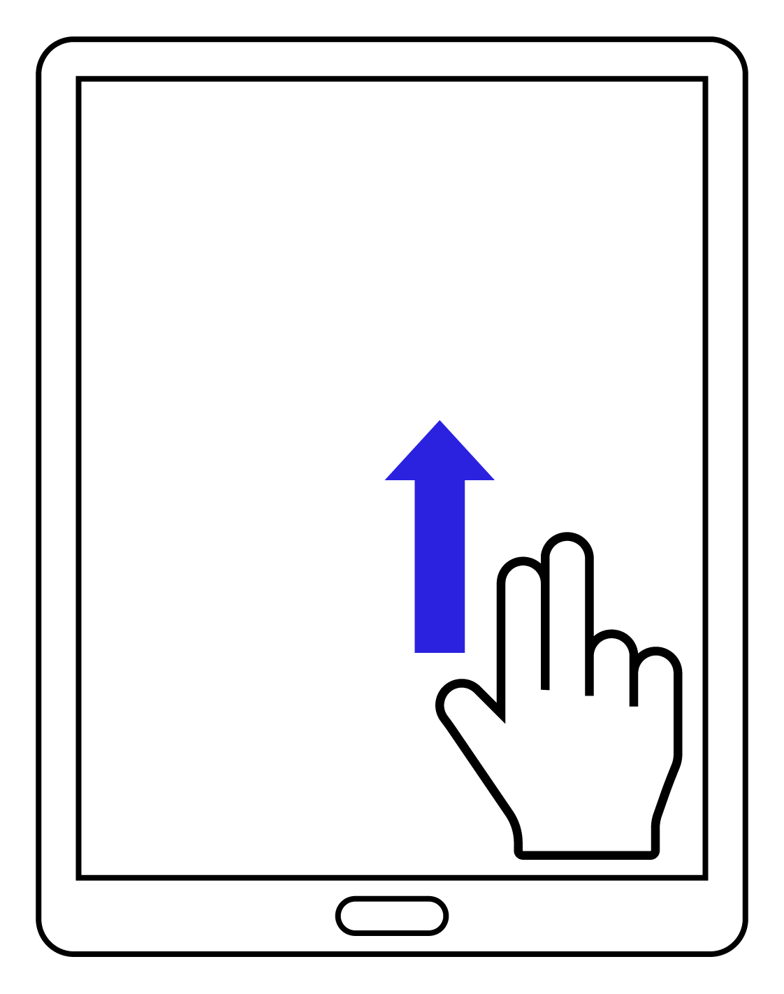 Bild eines Touchscreens. Zwei nebeneinanderliegende Finger wischen nach oben über den Bildschirm.