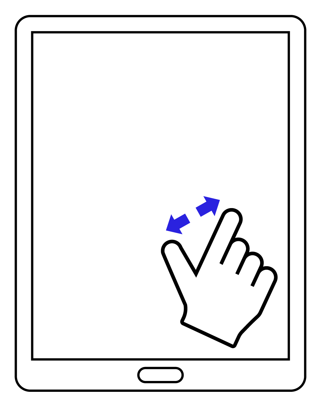 Bild eines Touchscreens. Zwei nebeneinanderliegende Finger bewegen sich auf dem Bilschirm auseinander.