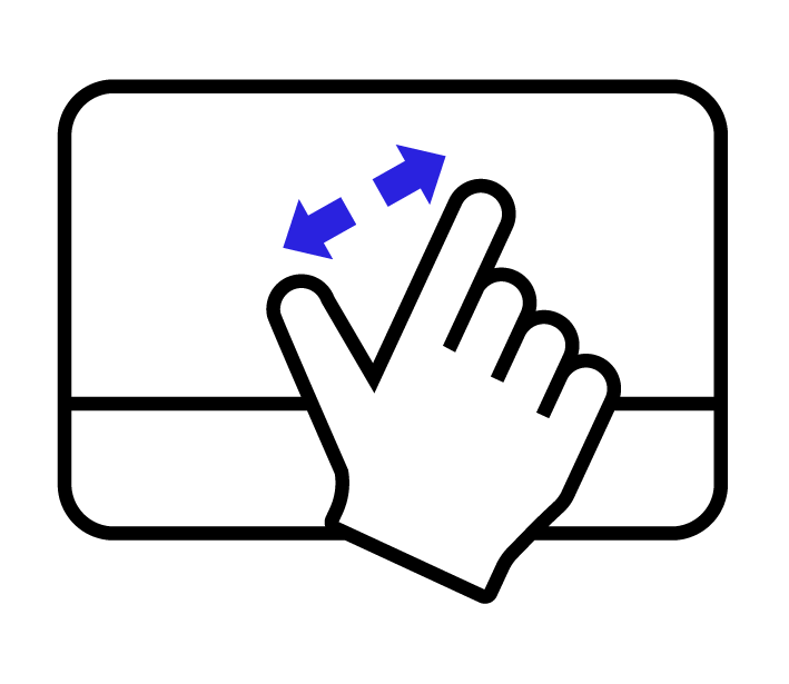 Bild eines Touchpads. Zwei nebeneinanderliegende Finger bewegen sich auf dem Touchpad auseinander.