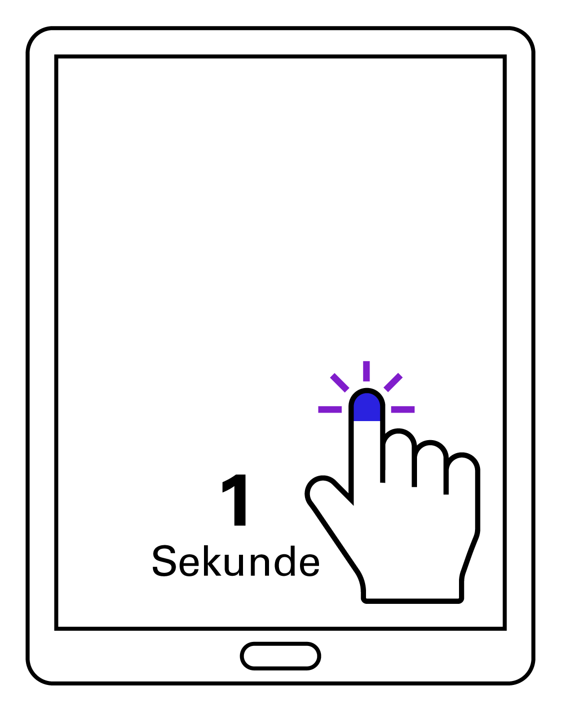 Bild einer Hand. Der Finger drückt für ca. 1 Sekunde auf den Bildschirm, um das Kontextmenü zu öffnen.