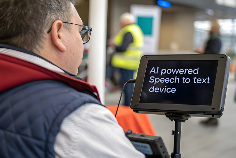 Mann nutzt "Speech to Text Tool" im Alltag