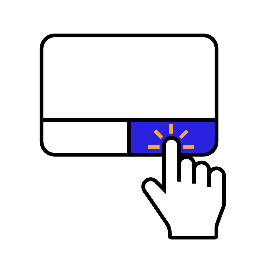 Bild eines Touchpads. Ein Finger klickt auf die rechte Taste des Touchpads.